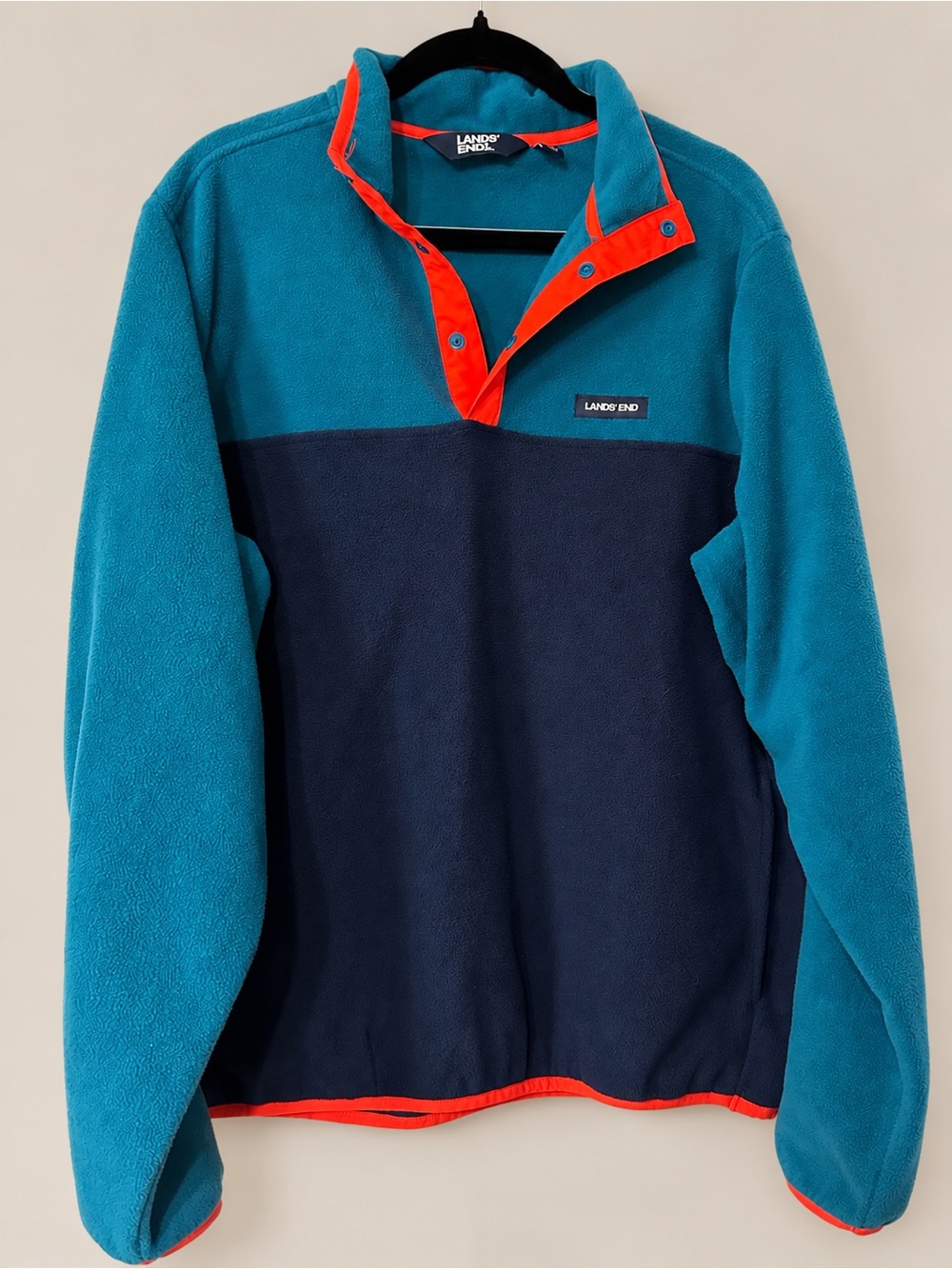 Lands’ End Colorblock Fleece Pullover Teal Navy Retro Gorpcore